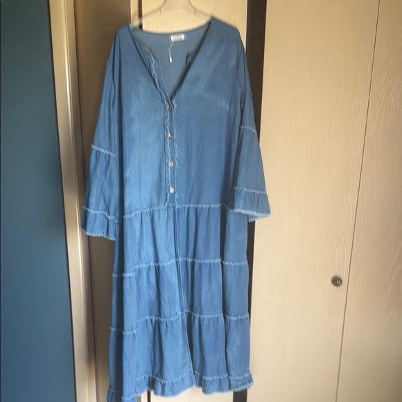 Blue Tiered Bell Sleeve Sundress - Picture 1 of 4